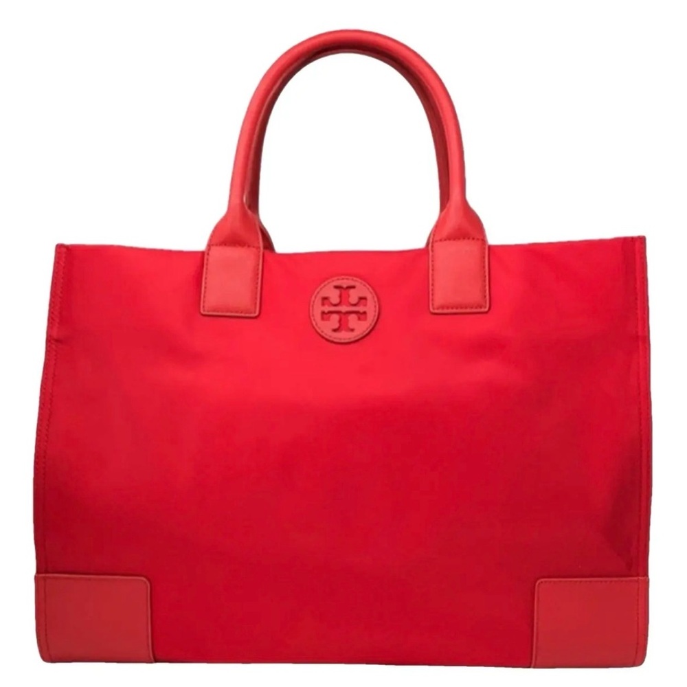 Tory Burch Large Ella Red Nylon and Leather Tote Bag Purse
